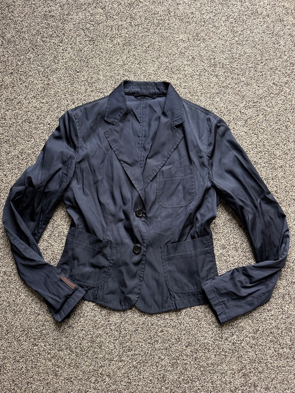 Prada Italy Navy Tailored Nylon Jacket Blazer 42